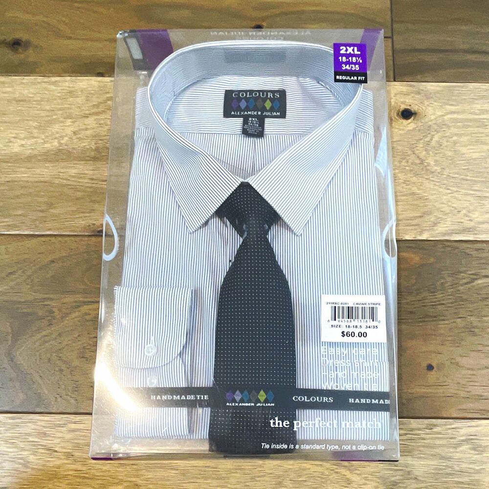 Colours Alexander Julian Dress Shirt 2XL Stripe Neck 18 to 18.5 Blue White